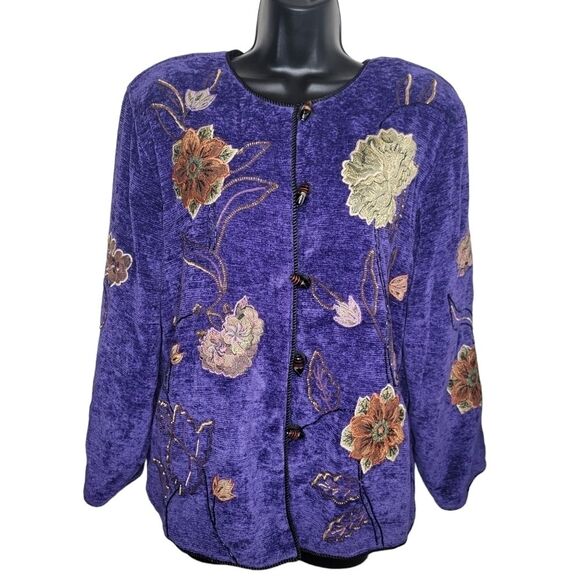 Indigo Moon Embroidered Floral beaded Chenille Jacket size Medium - Picture 1 of 6